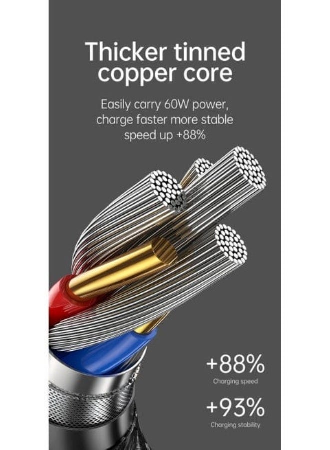 أسبور كابل Aspor AC-38 6 في 1 للشحن السريع ونقل البيانات بقدرة 60 واط (1.2 متر) - Image 3